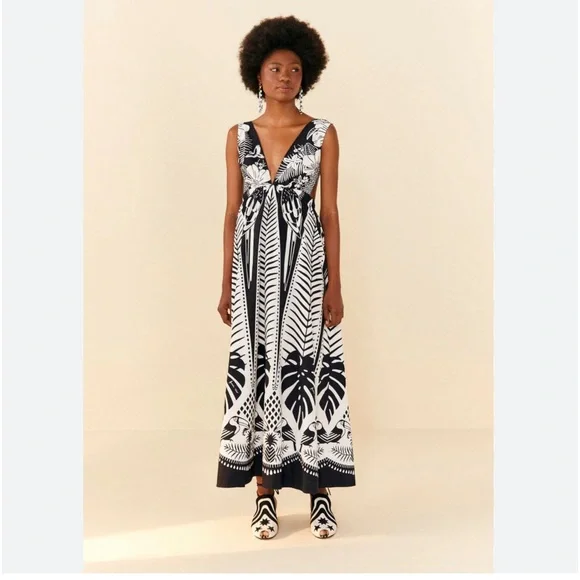 NWT Farm Rio: Anthropologie Farm Rio Macaw Elegance Black Cotton Maxi Dress - Picture 6 of 8